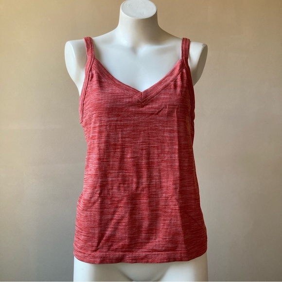 Athleta | Renew V-Neck Space Dye Currant Red Heather Orange Tank Top Camisole - Picture 3 of 6